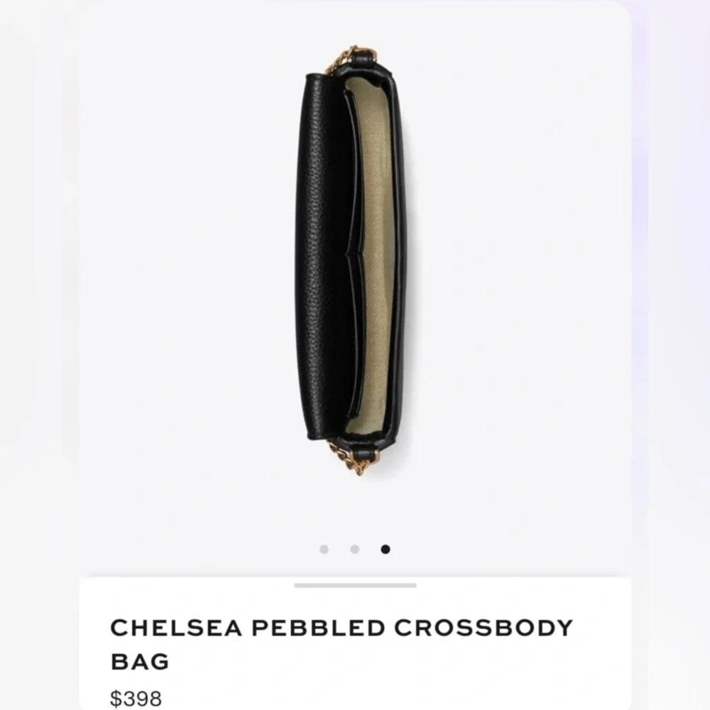 TORY BURCH• CHELSEA CROSSBODY PEBBLE LEATHER BLACK GOLD LOGO